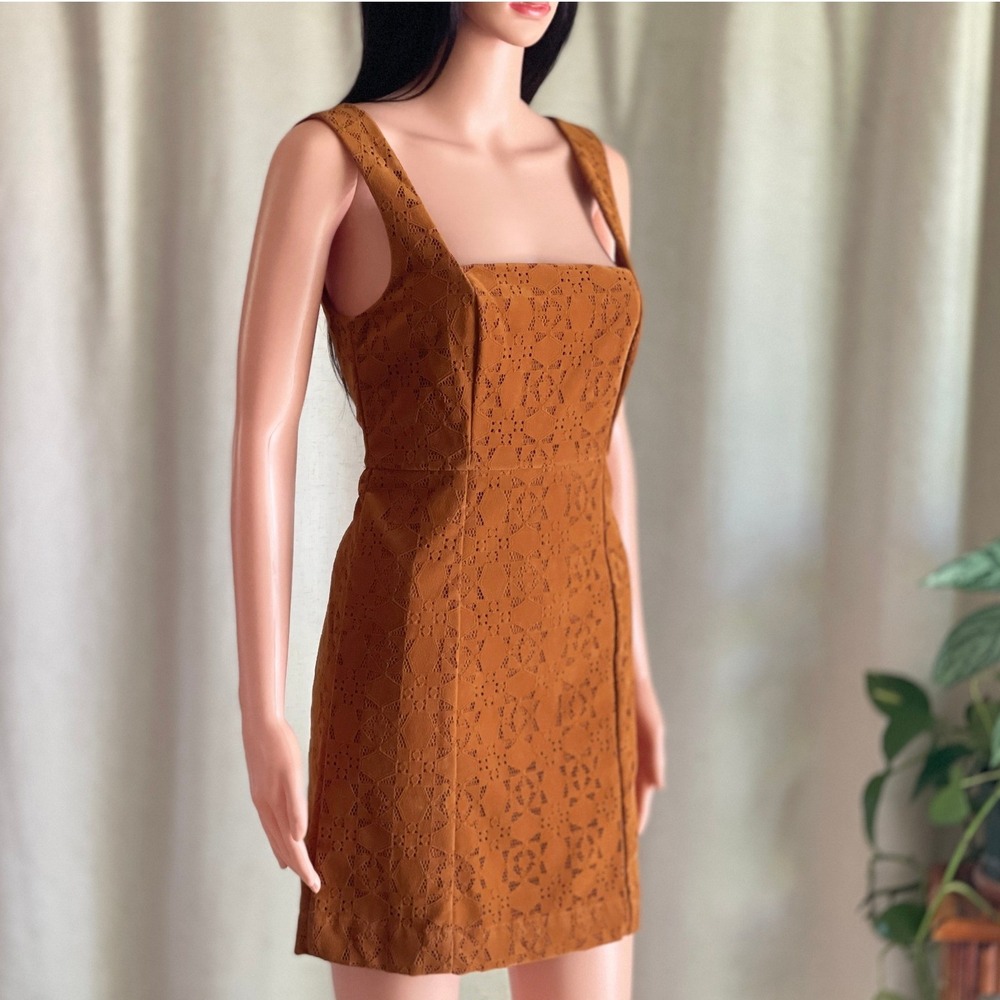 Maeve Anthropologie Faux Suede Shift Mini Dress Brown Boho Cottagecore Autumn 4